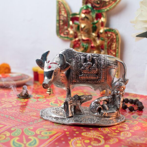 Metal Cow with Krishna - Image 3