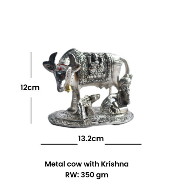 Metal cow with Krishna - Image 3
