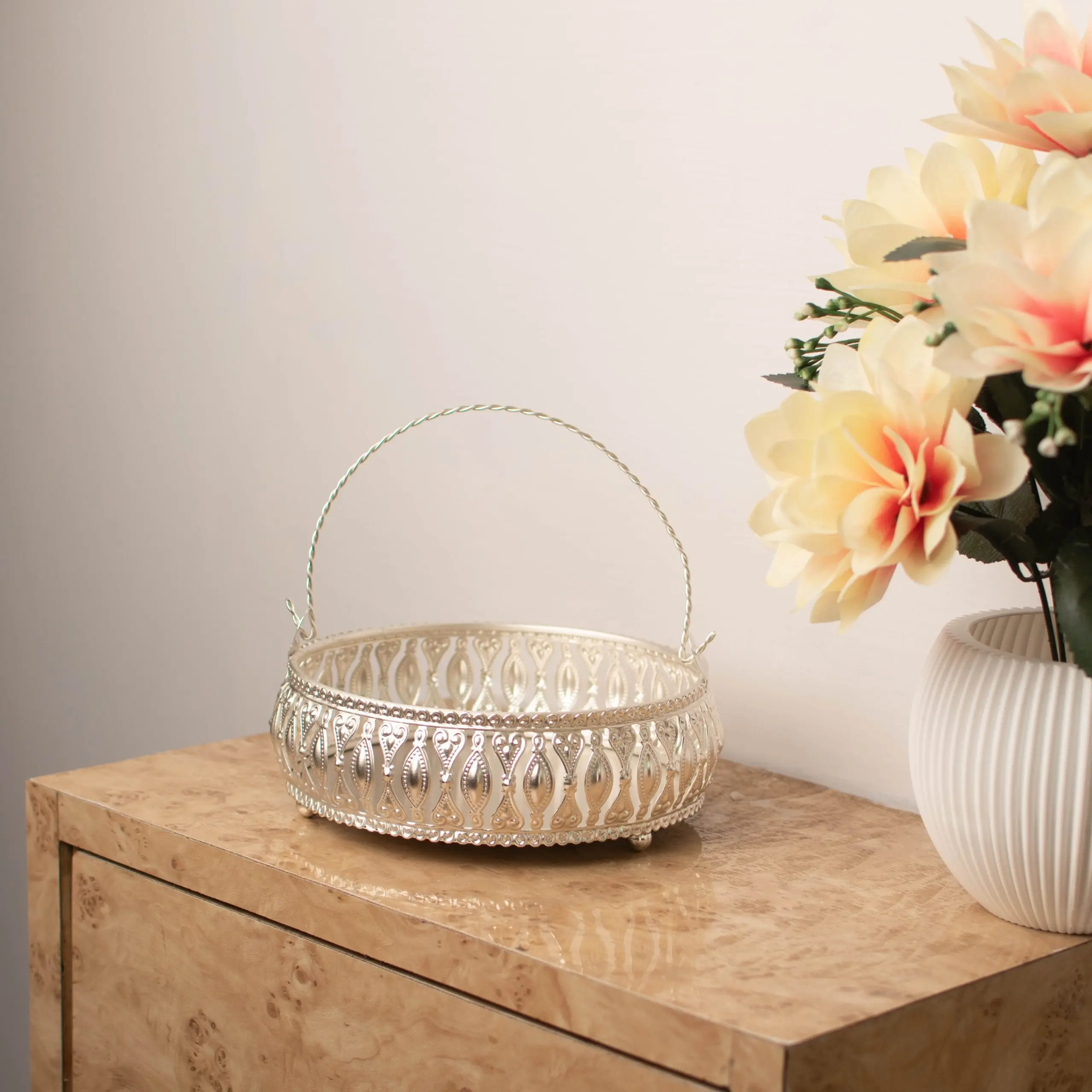 Floral Cutwork Silver Basket