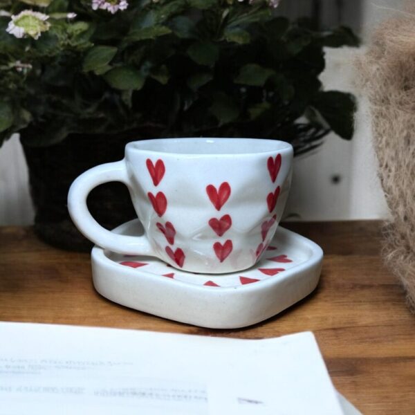 Red Heart cup with saucer - Image 4