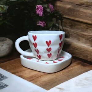 Red Heart cup with saucer