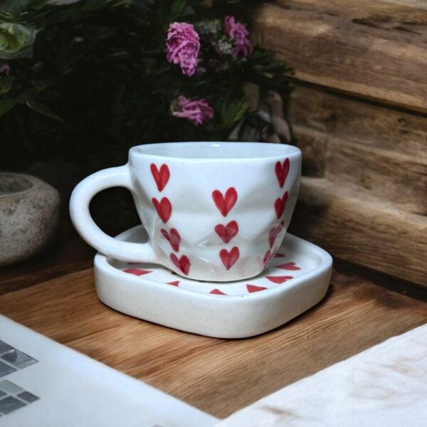 Red Heart cup with saucer